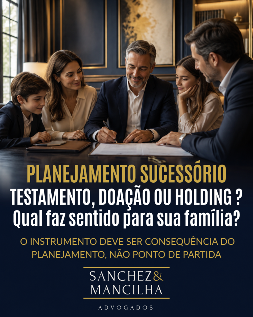 Planejamento sucessório com análise de patrimônio, testamento, doação e holding familiar