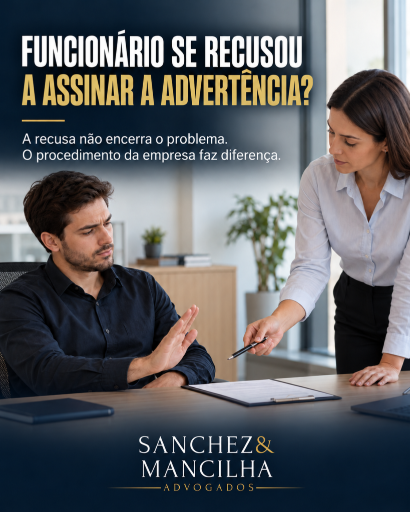 Funcionário recusando-se a assinar advertência trabalhista apresentada pela empresa